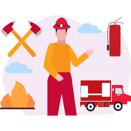 El bombero está de pie  Ilustración
