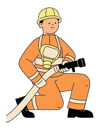 Bombero sosteniendo una manguera  Ilustración