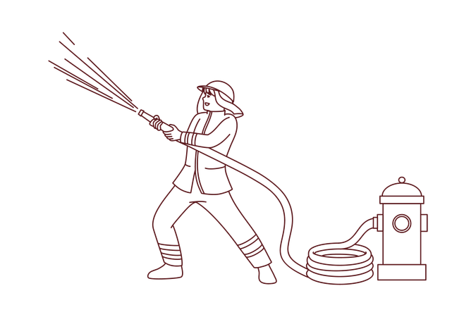 Bombero usando boca de incendio  Ilustración