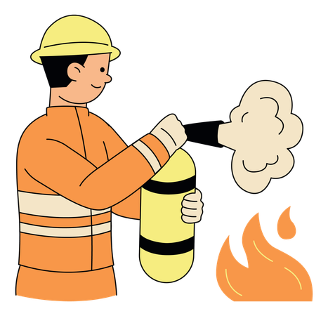 Bombero usando extintor  Ilustración