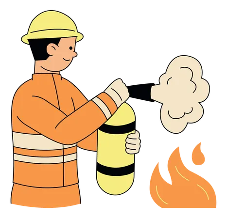 Bombero usando extintor  Ilustración