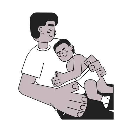 Skin To Skin Sleeping Monochrome Concept Vector Spot Illustration Bond Between Father And Child Fatherhood 2 D Flat Bw Cartoon Characters For Web UI Design Isolated Editable Hand Drawn Hero Image Illustration