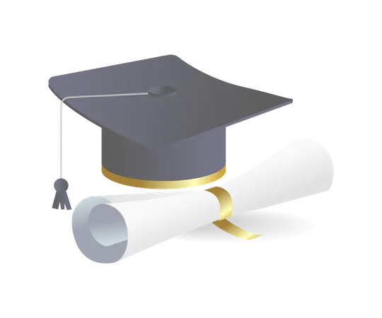 Chapéu de formatura com diploma  Ilustração