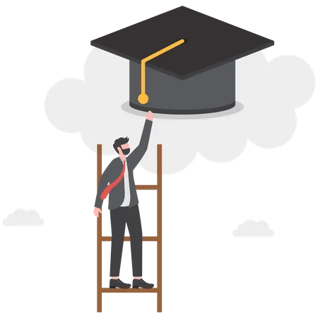 Ensino Superior Custo E Despesa Para Graduar Se No Conceito De Educacao De Alto Grau Limite De Graduacao Em Nuvem Alta Com Escada Ilustração
