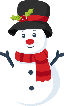 Boneco de neve com chapéu de Natal  Ilustração