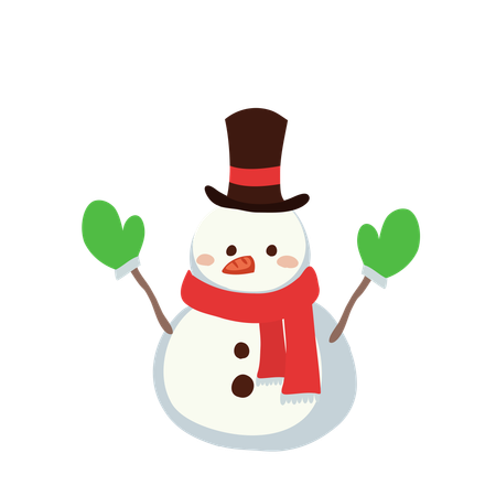 Boneco de neve com luvas verdes  Ilustração