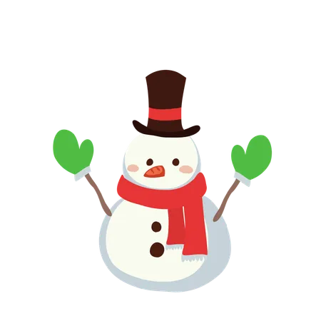 Boneco de neve com luvas verdes  Ilustração