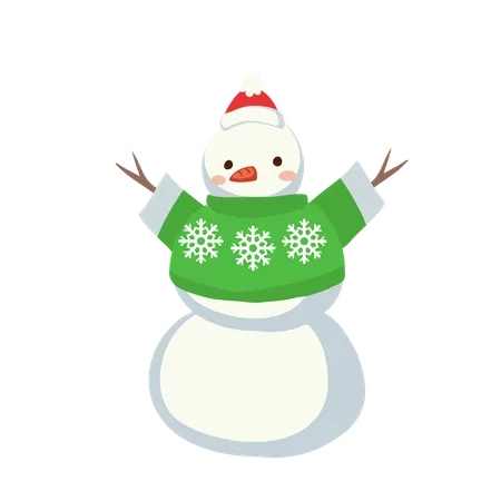 Boneco de neve com roupa verde  Ilustração