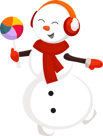 Boneco de neve de natal com pirulito  Ilustração