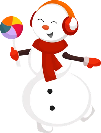 Boneco de neve de natal com pirulito  Ilustração