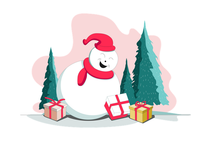 Boneco de neve de natal com presente  Ilustração