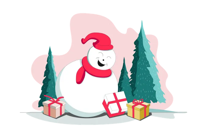 Boneco de neve de natal com presente  Ilustração
