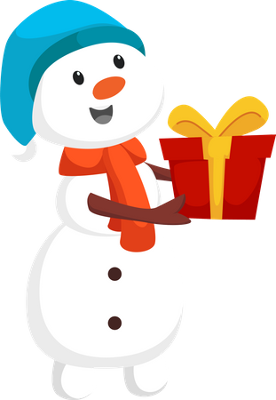 Boneco de neve de natal com presente  Ilustração