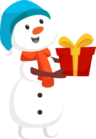 Boneco de neve de natal com presente  Ilustração