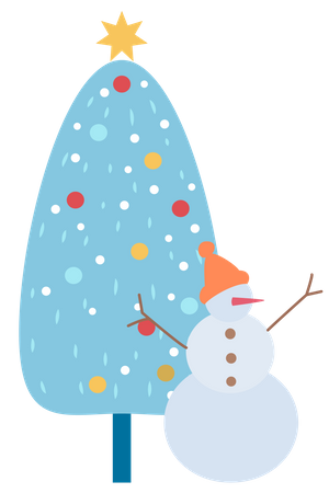Boneco de neve e árvore de natal  Ilustração