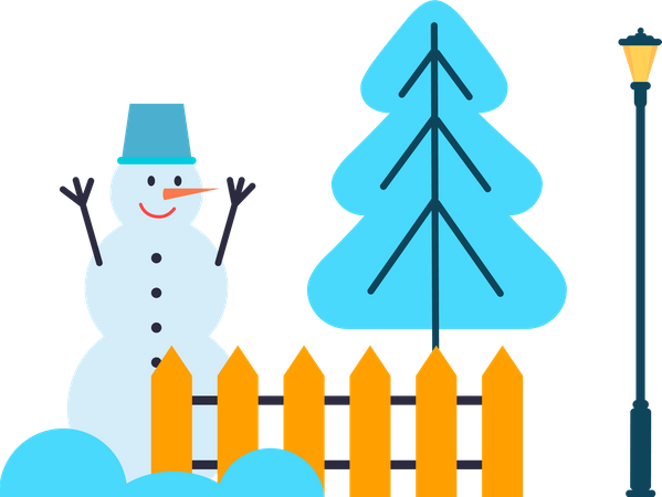 Boneco de neve e árvore de natal  Ilustração