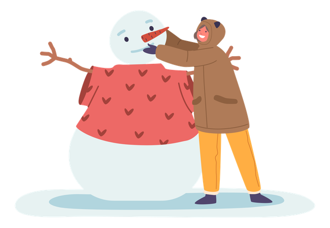 Criança fazendo boneco de neve  Ilustração