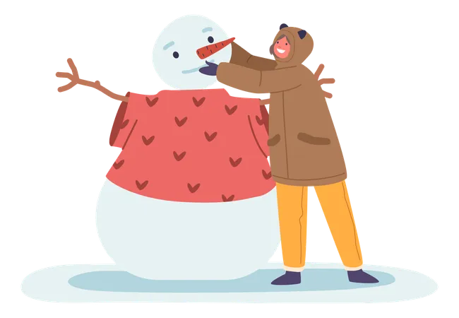 Criança fazendo boneco de neve  Ilustração