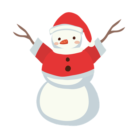 Boneco de neve festivo vestindo roupas vermelhas  Ilustração