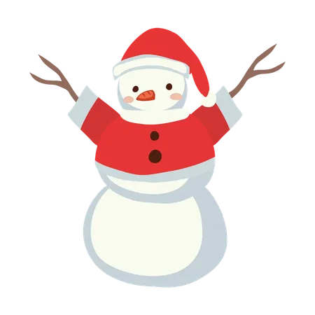 Boneco de neve festivo vestindo roupas vermelhas  Ilustração