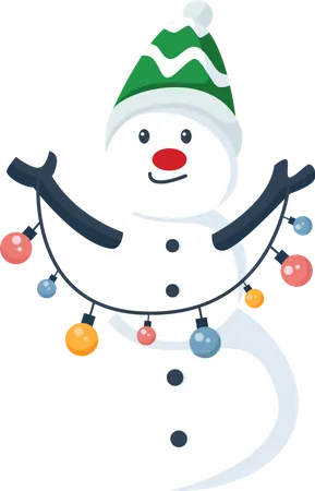 Boneco de neve fofo com guirlanda de luz  Ilustração