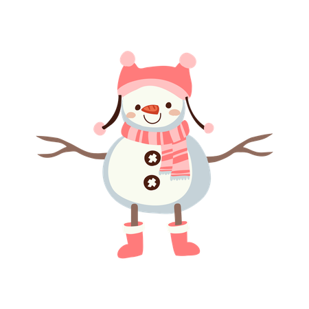 Boneco de neve fofo com roupa de inverno feito para as férias de Natal  Ilustração