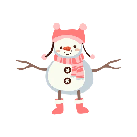 Boneco de neve fofo com roupa de inverno feito para as férias de Natal  Ilustração