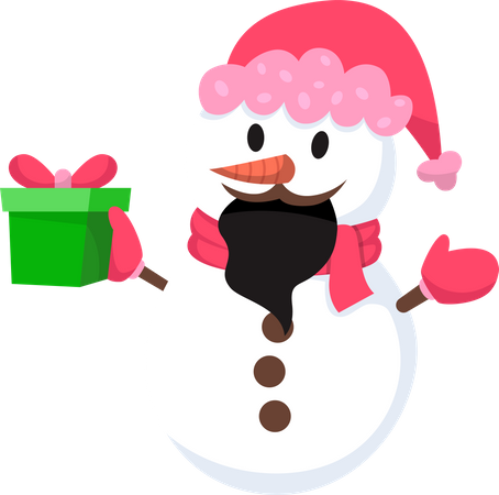 Boneco de neve fofo segurando o presente de natal  Ilustração