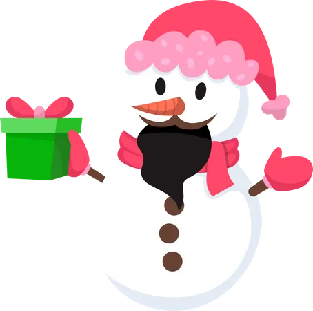 Boneco de neve fofo segurando o presente de natal  Ilustração