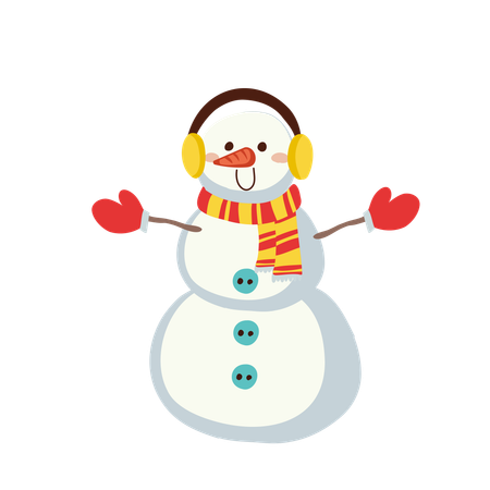 Boneco de neve ouvindo música em fones de ouvido  Ilustração