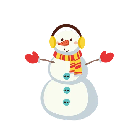 Boneco de neve ouvindo música em fones de ouvido  Ilustração