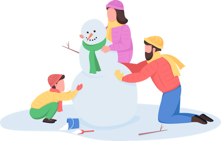 Boneco de neve de construção familiar  Ilustração