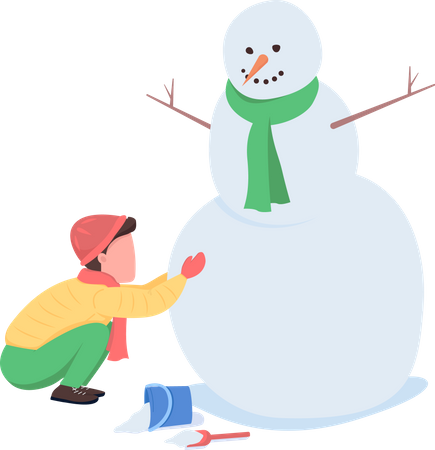 Criança construindo boneco de neve  Ilustração