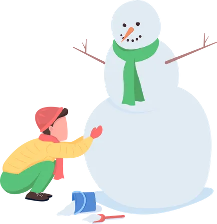 Criança construindo boneco de neve  Ilustração