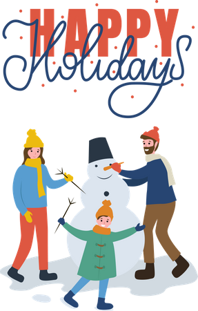 Família fazendo boneco de neve  Ilustração