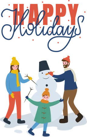 Família fazendo boneco de neve  Ilustração