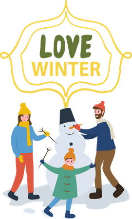 Família fazendo boneco de neve  Ilustração