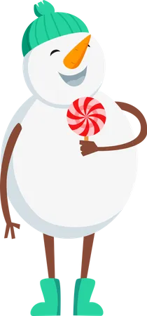 Boneco de neve segurando doces  Ilustração