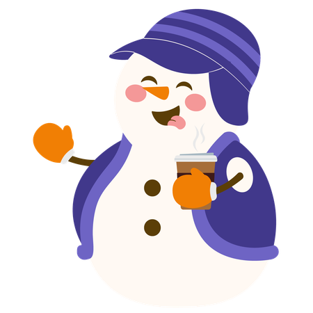 Boneco de neve segurando uma xícara de café quente  Ilustração