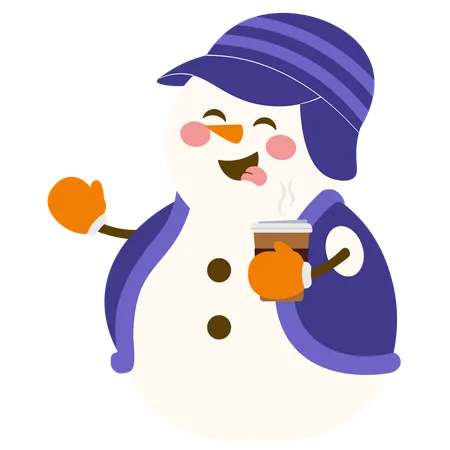 Boneco de neve segurando uma xícara de café quente  Ilustração