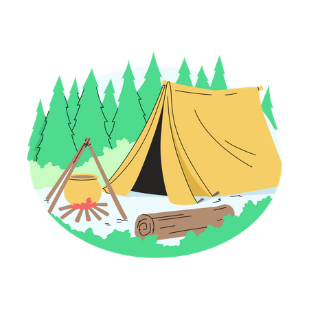 Bonfire with tent Illustration