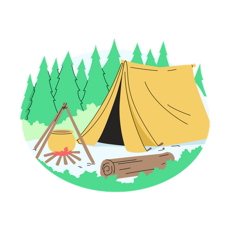 Bonfire with tent  Illustration