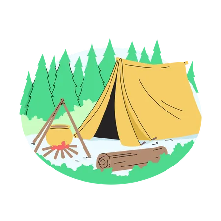 Bonfire with tent  Illustration