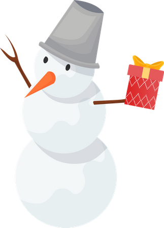 Bonhomme de neige avec boîte cadeau  Illustration