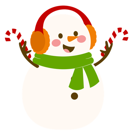 Bonhomme de neige avec écouteurs et canne en bonbon  Illustration