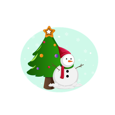 Bonhomme de neige avec sapin  Illustration