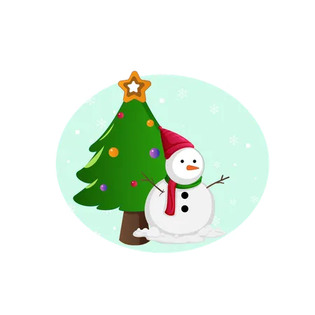 Bonhomme de neige avec sapin  Illustration