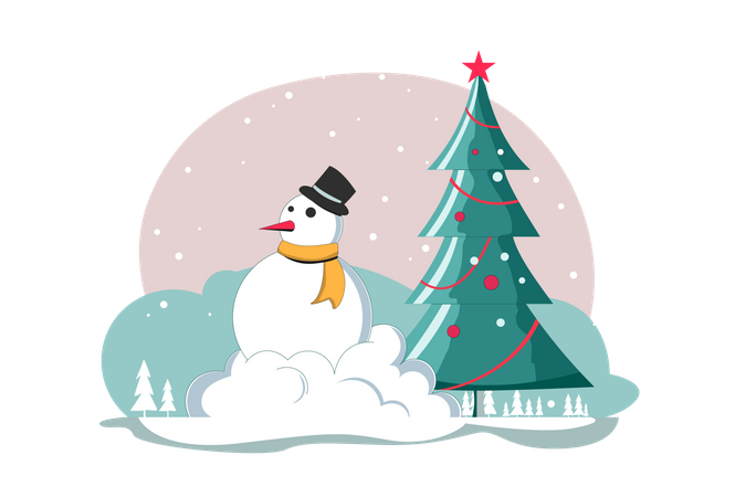 Bonhomme de neige de Noël avec arbre de Noël  Illustration