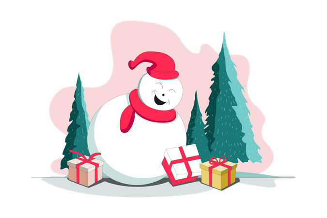 Bonhomme de neige de Noël avec cadeau  Illustration