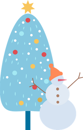 Bonhomme de neige et arbre de Noël  Illustration